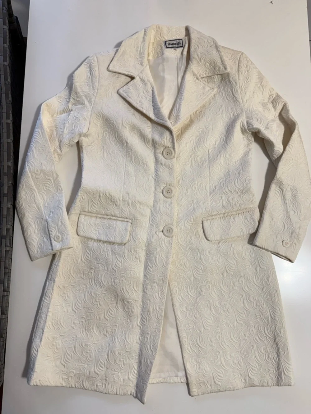 Womens Cream Textured Button-Front Coat - Picture 2 of 11